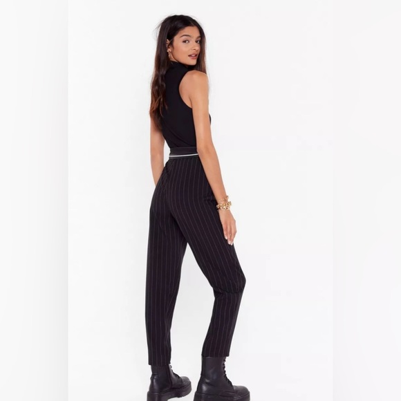 Pinstripe High Waisted Tapered Pants Size 4 (S) NWT - Picture 5 of 8